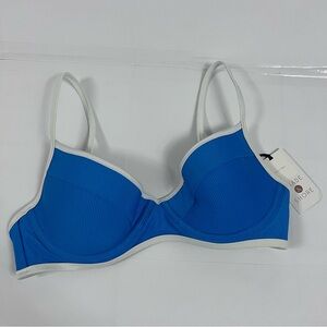 Shade & shore women’s bikini top Blue with white trim size 34B